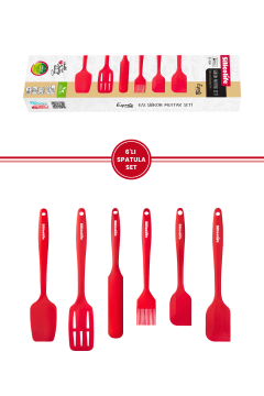 Silikon Mutfak Seti 6’lı, Isıya Dayanıklı Yanmaz Yapışmaz Silikon Spatula Seti 6 Parça Kırmızı
