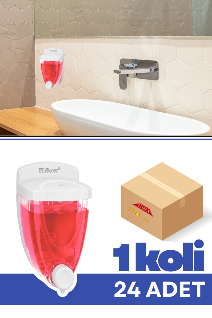 Flosoft F011 Sıvı Sabunluk 650 ml 24 Adet, Şeffaf Hazneli Duvara Monte Sabun Dispenseri 1 Koli=24 Adet
