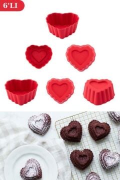 Onikiden Airfryer Silikon Kalp Muffin Kek Kalıbı 6’lı- Tüm Hava Fritözleriyle Uyumlu Sl11