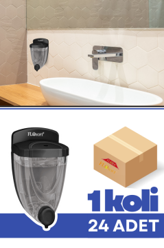 Flosoft F011S Siyah Sıvı Sabunluk 650 ml 24 Adet, Şeffaf Hazneli Duvara Monte Sabun Dispenseri 1 Koli=24 Adet