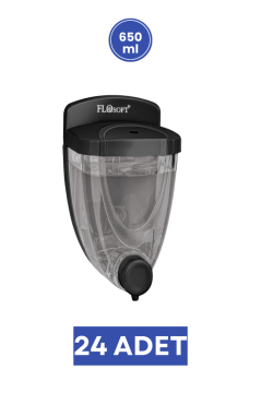Flosoft F011S Siyah Sıvı Sabunluk 650 ml 24 Adet, Şeffaf Hazneli Duvara Monte Sabun Dispenseri 1 Koli=24 Adet