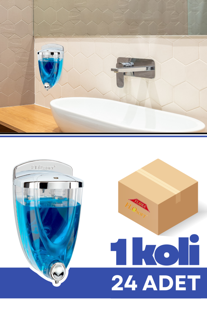 Flosoft F017 Krom Sıvı Sabunluk 350 ml 24 Adet, Şık Tasarım Duvara Monte Sabun Dispenseri 1 Koli=24 Adet