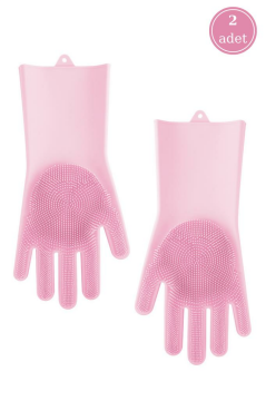 2 Adet Isıya Dayanıklı Çok Amaçlı Silikon Eldiven, Bulaşık Temizlik Yıkama Eldiveni 2’li Set Pembe