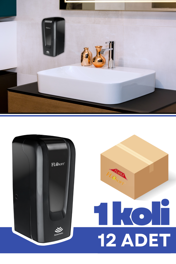 Flosoft F052S Sensörlü Fotoselli Siyah Sıvı Sabunluk ve Dezenfektan Dispenseri 1000 ml Duvara Monte Otomatik Temassız Hijyen 1 Koli=12 Adet