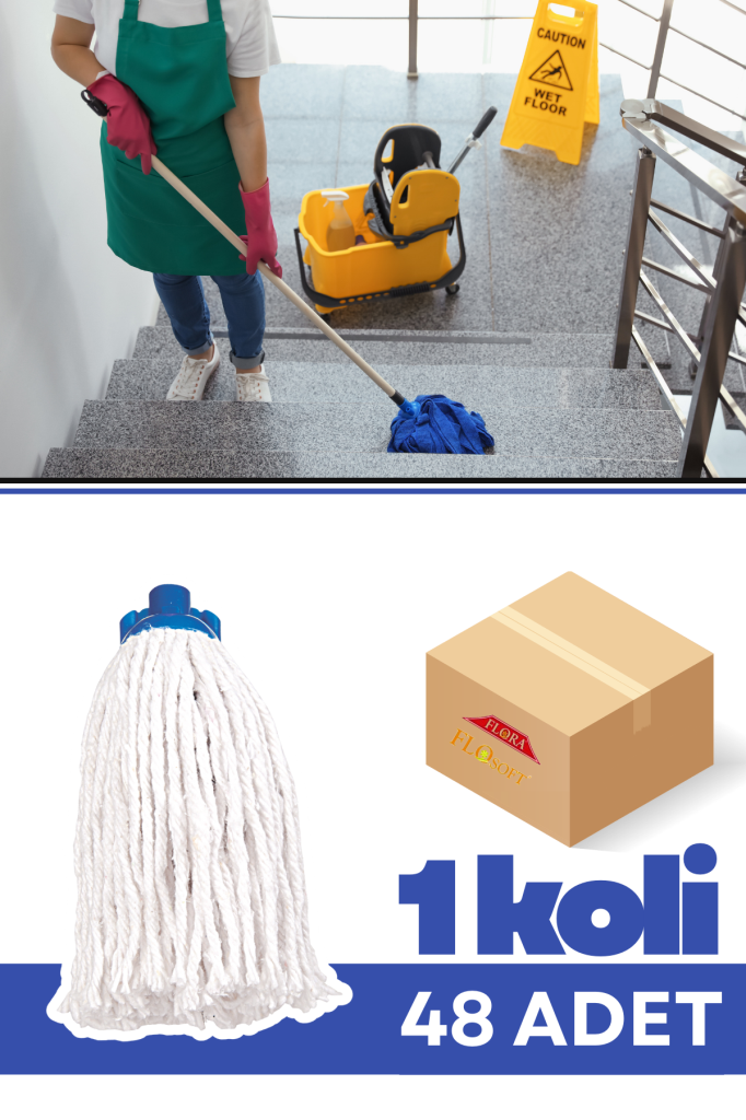 Flora F045 Yaprak İp Mop Orta Boy 48 Adet, Toz Hapseden Ultra İplikli Yedek Paspas 1 Koli=48 Adet
