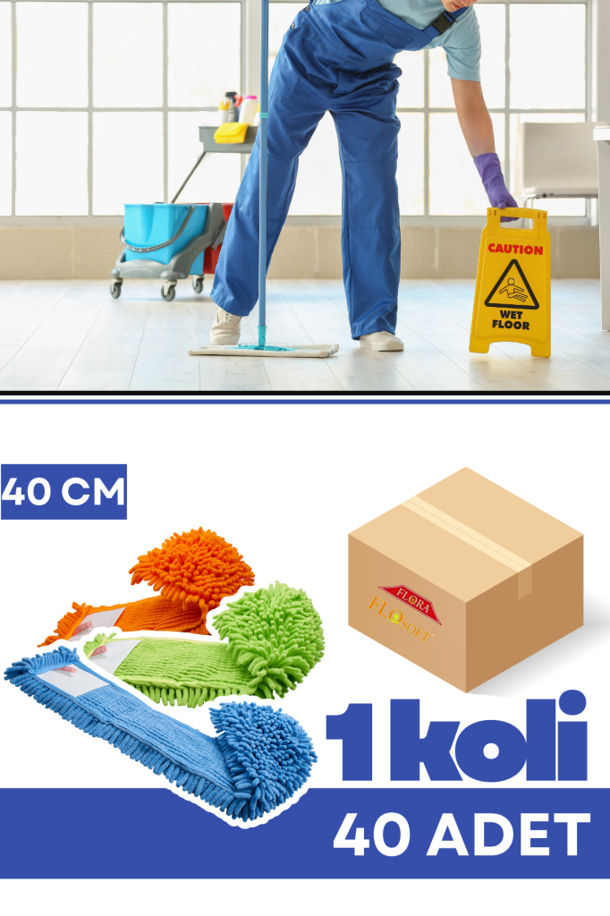 Flora FT351 Mikrofiber Makarna Mop 40 cm 40 Adet, Ekstra Geniş Cepli Sistem Toz ve Islak Zemin Paspas Yedeği 1 Koli=40 Adet