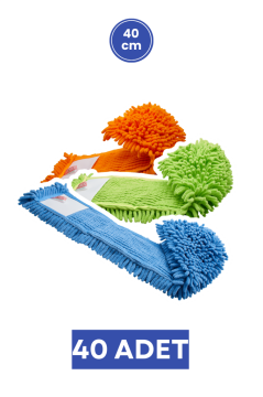 Flora FT351 Mikrofiber Makarna Mop 40 cm 40 Adet, Ekstra Geniş Cepli Sistem Toz ve Islak Zemin Paspas Yedeği 1 Koli=40 Adet