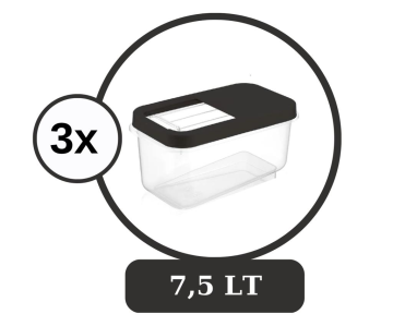 Flosoft Multibox 7,5 LT Kaydırak Kapaklı Erzak Saklama Kabı 3’lü Set 3x7,5lt FÜME