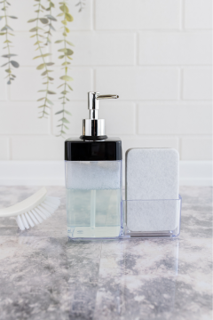 Flosoft Süngerli Mutfak Sabunluğu & Bulaşık Deterjanlığı, Akrilik Sıvı Sabun Deterjan Şişesi Silver Gri