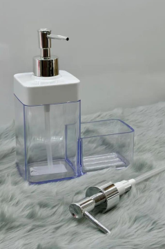 Flosoft Süngerli Mutfak Sabunluğu & Bulaşık Deterjanlığı, Akrilik Sıvı Sabun Deterjan Şişesi Silver Gri