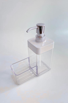 Flosoft Süngerli Mutfak Sabunluğu & Bulaşık Deterjanlığı, Akrilik Sıvı Sabun Deterjan Şişesi Silver Gri