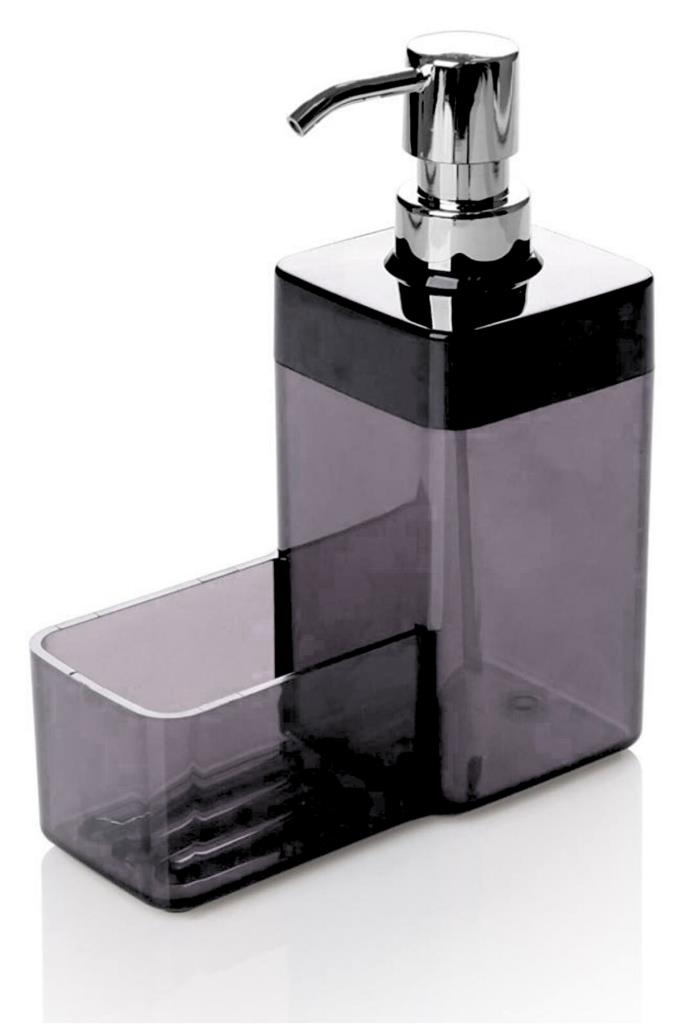 Flosoft Süngerli Mutfak Sabunluğu & Bulaşık Deterjanlığı, Akrilik Sıvı Sabun Deterjan Şişesi Silver Siyah