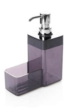 Flosoft Süngerli Mutfak Sabunluğu & Bulaşık Deterjanlığı, Akrilik Sıvı Sabun Deterjan Şişesi Silver Gri