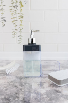 Flosoft Süngerli Mutfak Sabunluğu & Bulaşık Deterjanlığı, Akrilik Sıvı Sabun Deterjan Şişesi Silver Gri