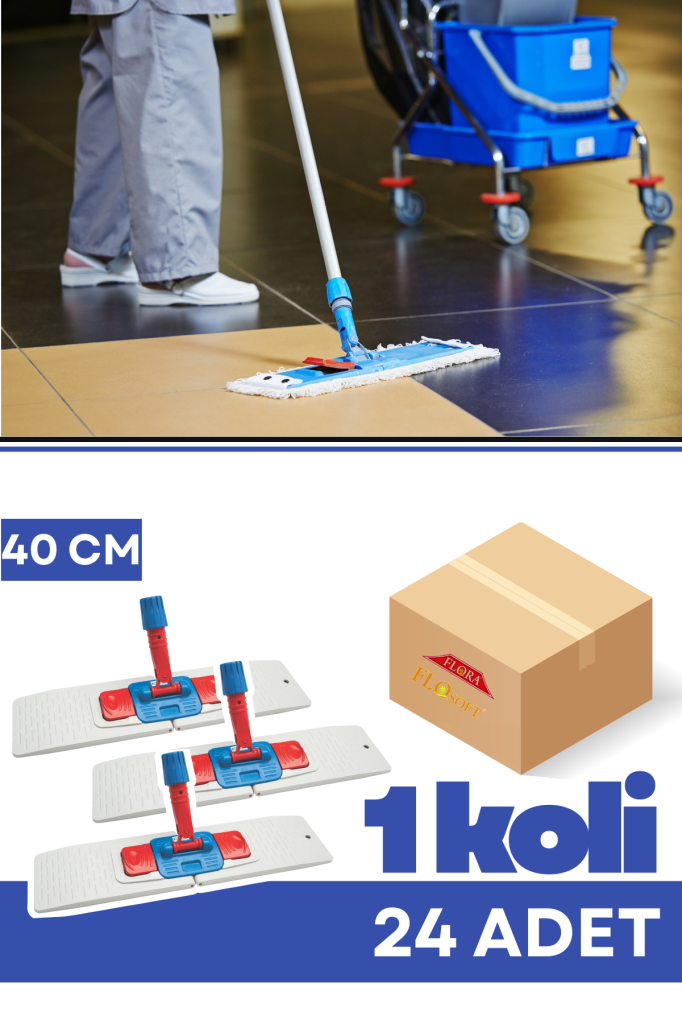 Flora F144 Endüstriyel Nemli Mop Aparatı 40 cm 24 Adet, Mandallı Katlanabilir Hareketli Mop Başlığı 1 Koli=24 Adet
