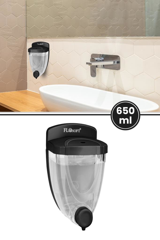 Flosoft Duvara Monte Siyah Sıvı Sabunluk, Mutfak Banyo Şampuan Duş Dezenfektan Sabun Dispanseri F011 Siyah