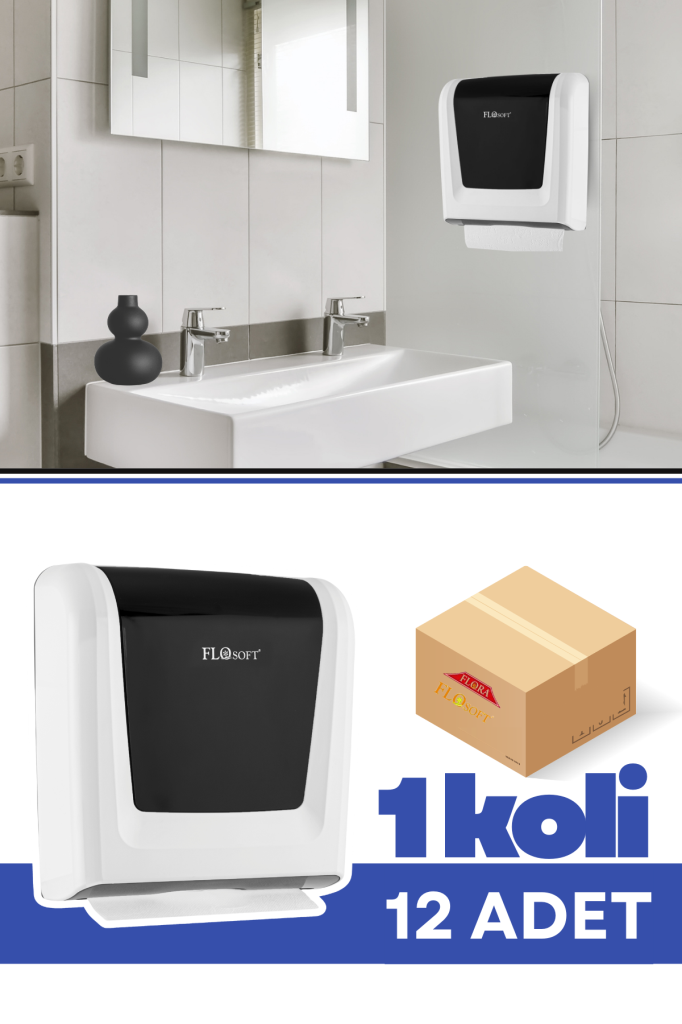 Flosoft F114 300’lü Z Katlamalı Kağıt Havlu Dispenseri 12 Adet, 300'lü Kapasite Duvara Monte Hijyenik Havluluk 1 Koli=12 Adet