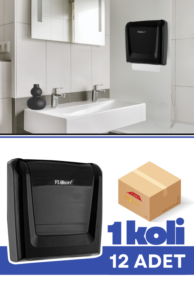 Flosoft F114S 300’lü Z Katlamalı Kağıt Havlu Dispenseri Siyah 12 Adet, 300'lü Kapasite Duvara Monte Hijyenik Havluluk 1 Koli=12 Adet