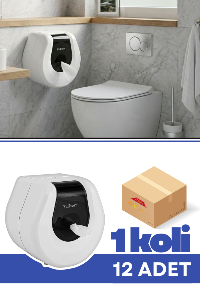 Flosoft F069 Cimri WC Kağıt Dispenseri 12 Adet, Hijyenik ve Ekonomik Duvara Monte Tuvalet Kağıdı Verici 1 Koli=12 Adet