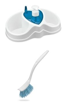 Bulaşık Temizlik Seti, Sünger Fırça Deterjan Bölmeli Bulaşık Deterjanlığı Sabunluk + Bulaşık Fırçası