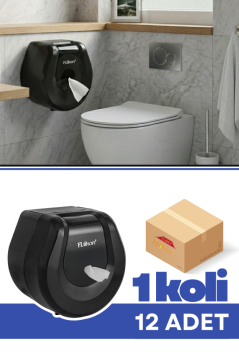 Flosoft F069S Cimri WC Kağıt Dispenseri Siyah 12 Adet, Hijyenik ve Ekonomik Duvara Monte Tuvalet Kağıdı Verici 1 Koli=12 Adet