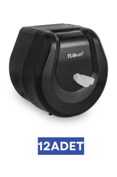 Flosoft F069S Cimri WC Kağıt Dispenseri Siyah 12 Adet, Hijyenik ve Ekonomik Duvara Monte Tuvalet Kağıdı Verici 1 Koli=12 Adet