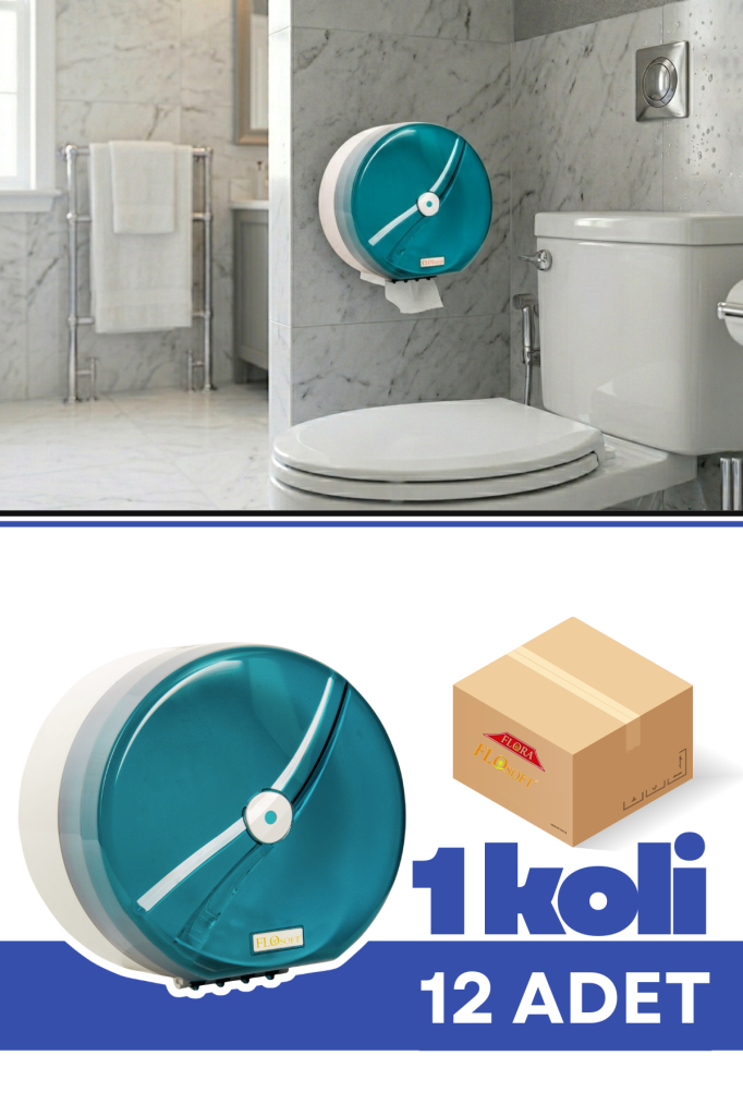 Flosoft F096M Mini Cimri WC Kağıt Dispenseri Mavi 12 Adet, Hijyenik ve Tasarruflu Duvara Monte Tuvalet Kağıdı Verici