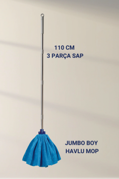 Mega Mop Sap Takımı, Mega Mikrofiber Havlu Mop + 3 Parçalı Krom Sap Gri 110 cm Seti
