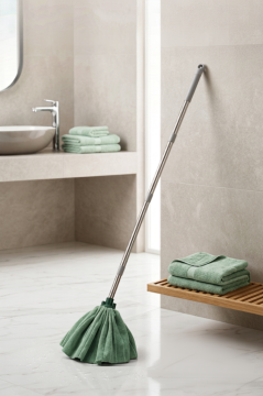 Mega Mop Sap Takımı, Mega Mikrofiber Havlu Mop + 3 Parçalı Krom Sap Gri 110 cm Seti
