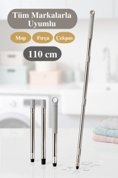 3 Parçalı Mop Sapı 110 cm, Tüm Marka Model Paspas Mop Fırçalarla Uyumlu Çok Amaçlı Oto Sap Gri