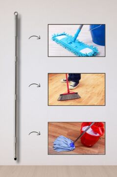 3 Parçalı Mop Sapı 110 cm, Tüm Marka Model Paspas Mop Fırçalarla Uyumlu Çok Amaçlı Oto Sap Gri