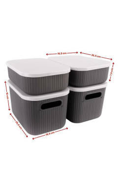 Çok Amaçlı Dolap İçi Düzenleyici Kapaklı Saklama Kutusu Takı, Makyaj, Banyo ve Mutfak Düzenleyici 4'lü Set Gri (3,2 lt 6,2 lt)