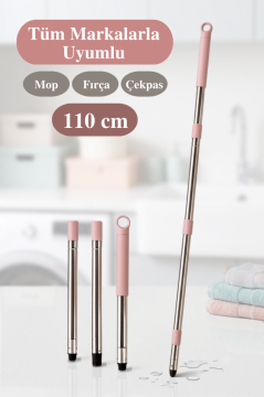 3 Parçalı Mop Sapı 110 cm, Tüm Marka Model Paspas Mop Fırçalarla Uyumlu Çok Amaçlı Oto Sap Pembe