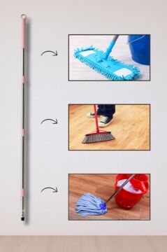 3 Parçalı Mop Sapı 110 cm, Tüm Marka Model Paspas Mop Fırçalarla Uyumlu Çok Amaçlı Oto Sap Pembe