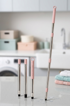 3 Parçalı Mop Sapı 110 cm, Tüm Marka Model Paspas Mop Fırçalarla Uyumlu Çok Amaçlı Oto Sap Pembe