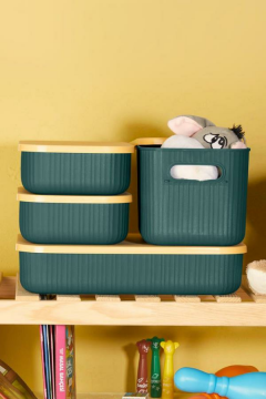 Çok Amaçlı Dolap İçi Düzenleyici Kapaklı Saklama Kutusu Takı, Makyaj, Banyo ve Mutfak Düzenleyici 4'lü Set Yeşil (3,2 lt 6,2 lt,6,8 lt)