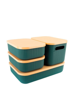 Çok Amaçlı Dolap İçi Düzenleyici Kapaklı Saklama Kutusu Takı, Makyaj, Banyo ve Mutfak Düzenleyici 4'lü Set Yeşil (3,2 lt 6,2 lt,6,8 lt)