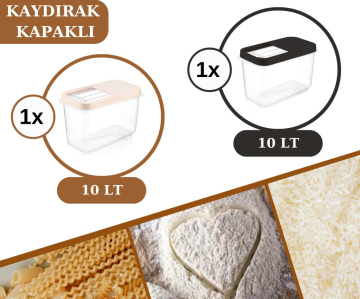 Flosoft 10 LT Un Bakliyat Erzak Saklama Kabı Deterjan Kutusu 2’li Set Füme+Krem