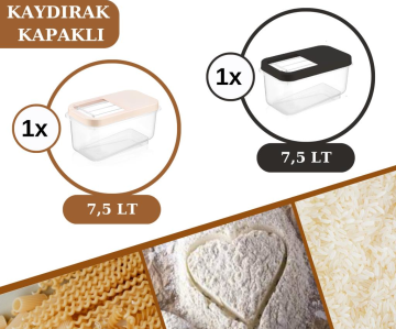 Flosoft 7,5 LT Un Bakliyat Erzak Saklama Kabı Deterjan Kutusu 2’li Set Füme+Krem