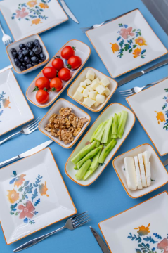 12 Parça 6 Kişilik Seramik Kahvaltı Takımı Sonbahar Desenli Kare Kahvaltı Seti