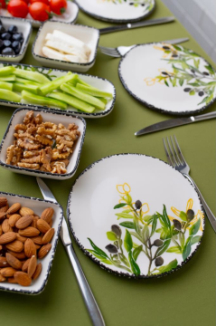 14 Parça 6 Kişilik Seramik Kahvaltı Takımı Zeytin Desenli Yuvarlak Kahvaltı Seti