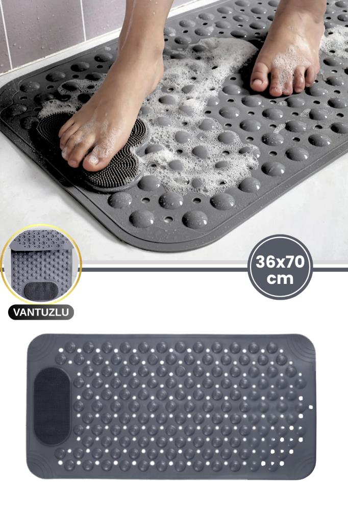 Vantuzlu Dikdörtgen Banyo Duş Kaydırmaz Paspas, Küvet İçi Banyo Zemini Ayak Masaj Halısı (70x36cm)