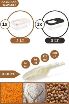 Flosoft 2 Adet Un Bakliyat Erzak Saklama Kabı Deterjan Kutusu 5Lt ve Erzak Küreği