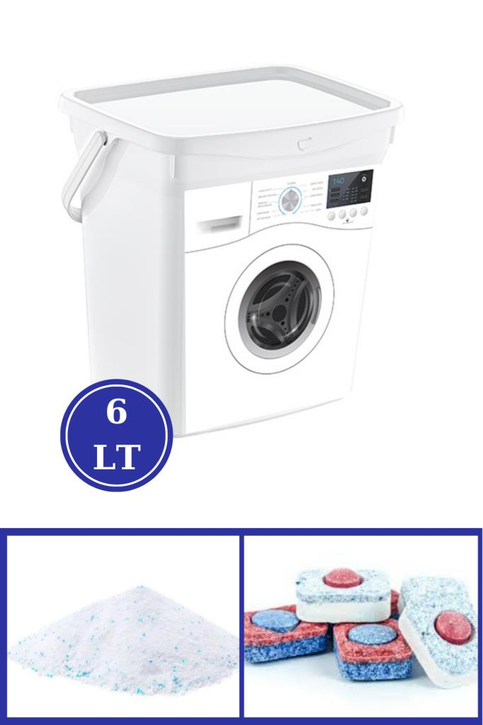 Flosoft QBox Deterjanlık, Kapaklı Kulplu Tablet Deterjan Saklama Kutusu 6 litre