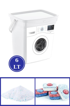 Flosoft QBox Deterjanlık, Kapaklı Kulplu Tablet Deterjan Saklama Kutusu 6 litre