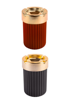 2 Adet Çizgili Oto Kokusuz Gold Küllük, Kokusuz Dumansız Yuvarlak Lüks Küllük 2’li Set Siyah-Kırmızı