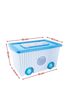 Mavi Kapaklı Tekerlekli Saklama Kutusu 2'li Set - Ev Düzenleyici Oyuncak Kutuları