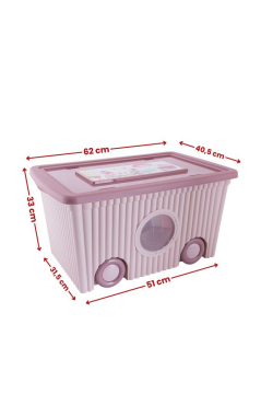 Kapaklı Tekerlekli Taşınabilir Büyük Saklama Kutusu, Pembe Oyuncak Kutusu 2'li Set