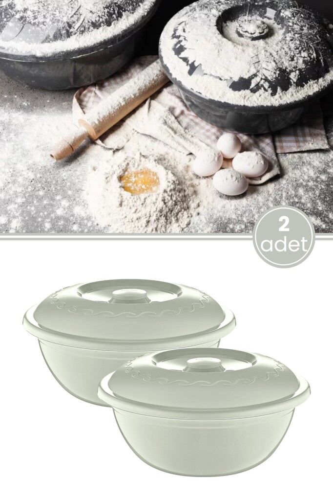 2 Adet Kapaklı Hamur Leğeni 5 Lt, Kek Börek Mayalama Yoğurma Çırpma Saklama Kabı Un Kutusu Yeşil