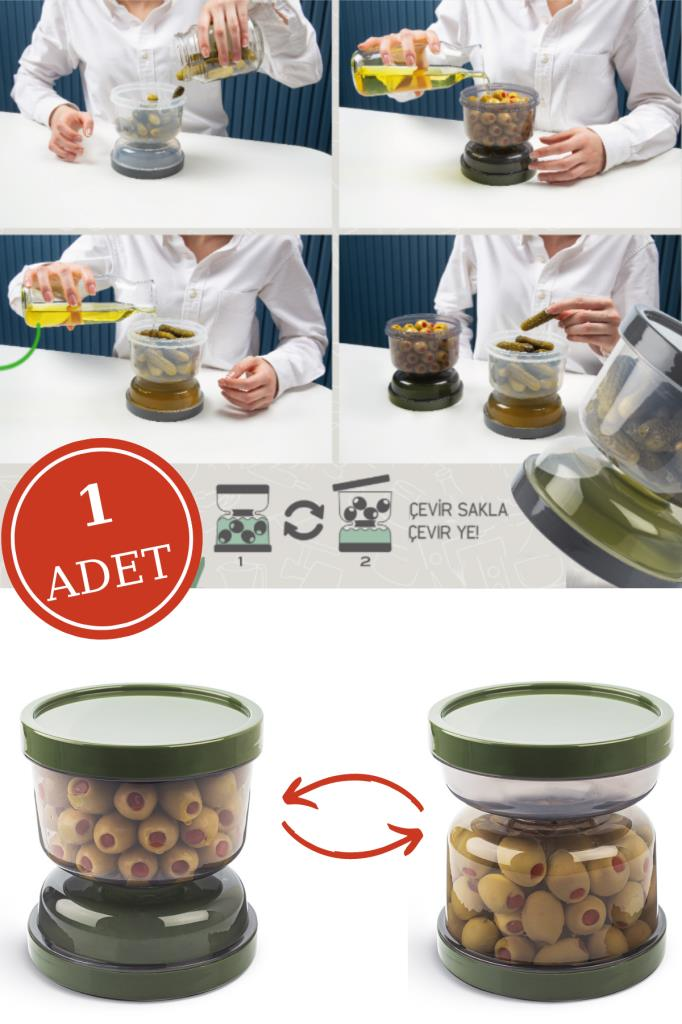 Flosoft Kum Saati Zeytin Turşu Saklama Muhafaza Kabı Çevir-Sakla-Ye 1 ADET